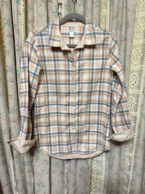 Garnet Hill Organic Pima Cotton Plaid Button Down Shirt Size 4